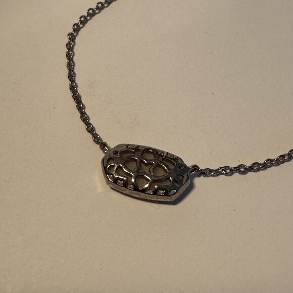 Kendra Scott Eliza Necklace White Druzy Pendant Silver Tone Choker - Picture 5 of 10